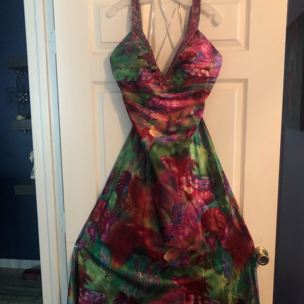 David's Bridal Multi Color Backless Formal Dress - image 1